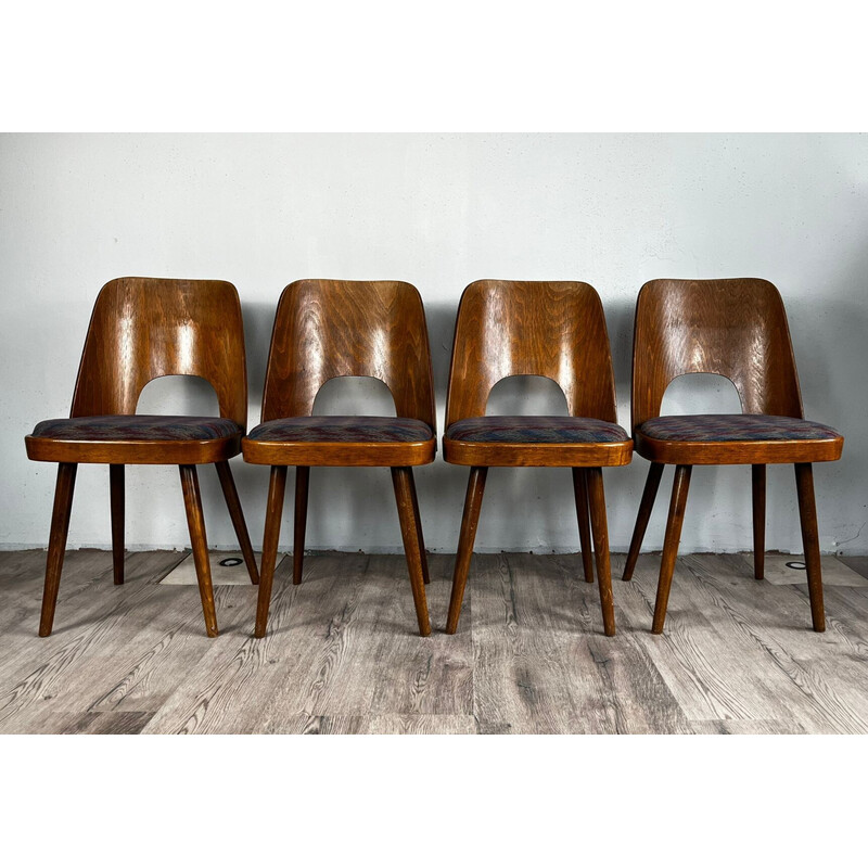 Set of 4 vintage walnut chairs model 515 by Oswald Haerdtl for Ton, 1960