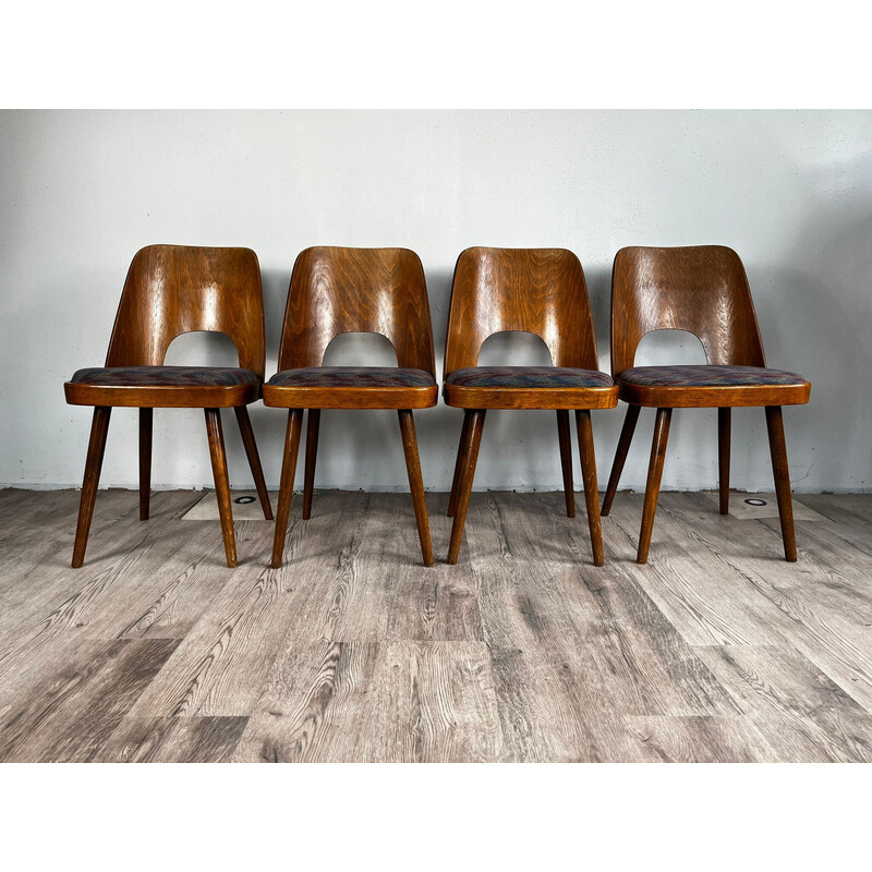 Set of 4 vintage walnut chairs model 515 by Oswald Haerdtl for Ton, 1960