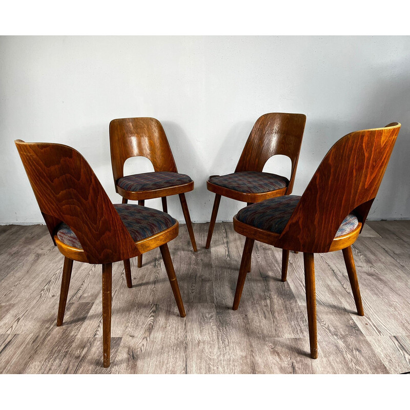 Set of 4 vintage walnut chairs model 515 by Oswald Haerdtl for Ton, 1960