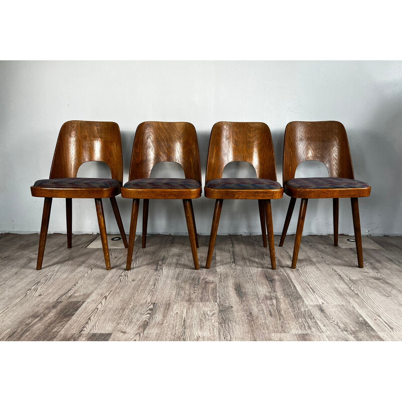 Set of 4 vintage walnut chairs model 515 by Oswald Haerdtl for Ton, 1960