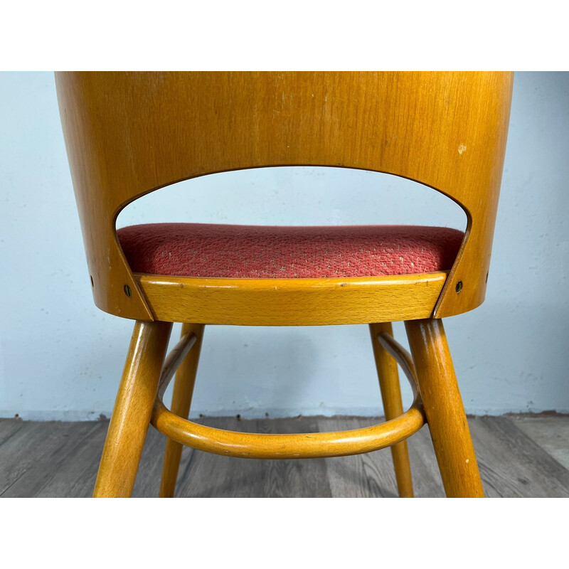 Set van 4 vintage Ton514 stoelen van beukenhout en rode stof van Oswald Haerdtl en Lubomir Hofman, 1960