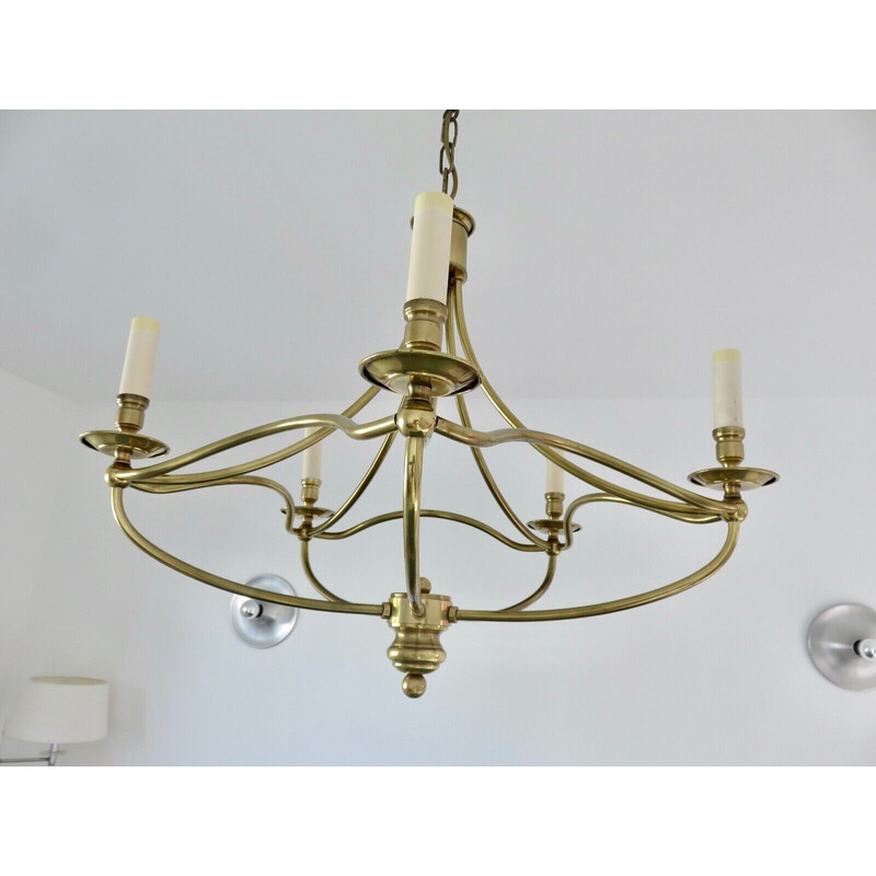 Vintage solid brass chandelier, 1970