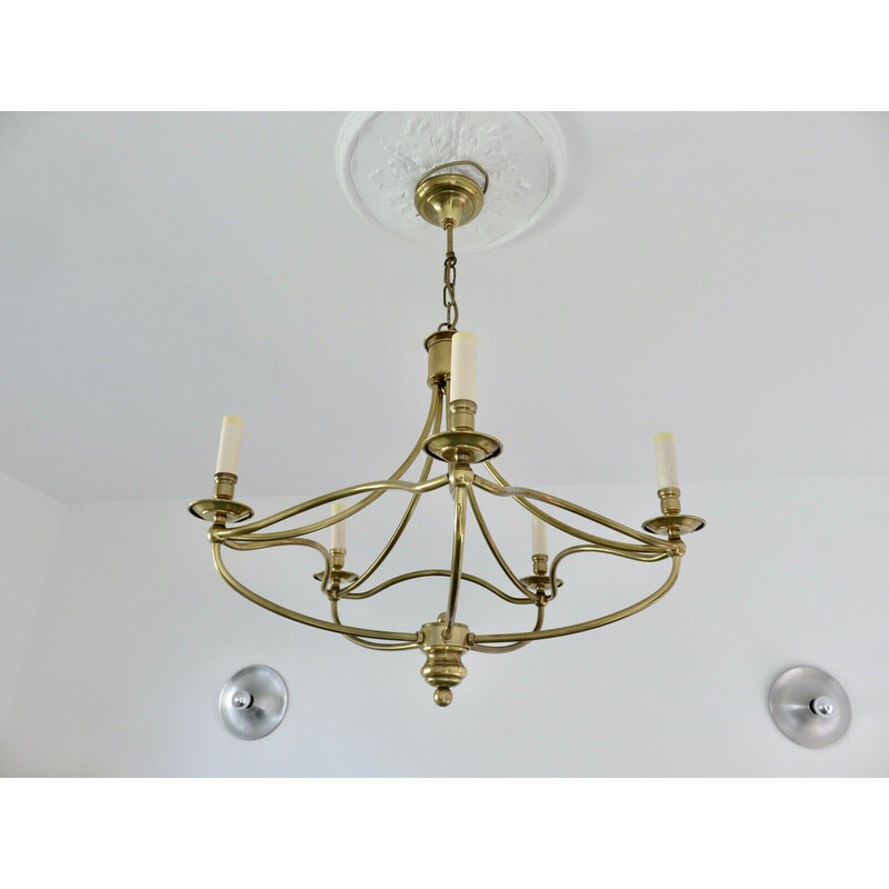 Vintage solid brass chandelier, 1970