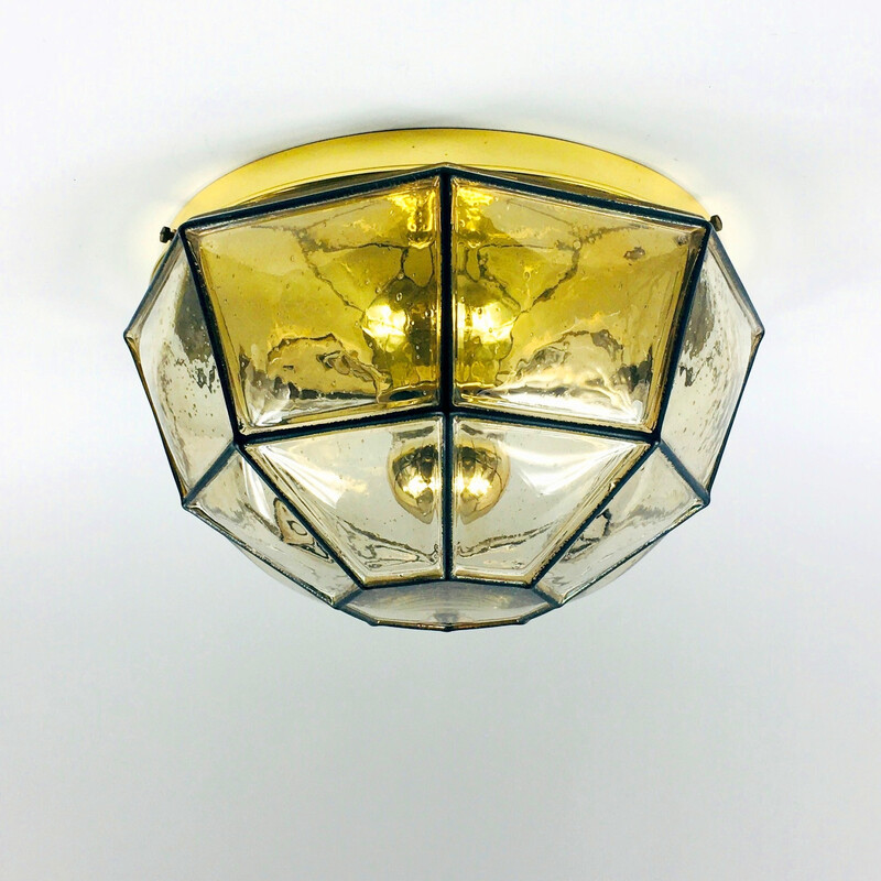Mid-century minimalist iron and glass ceiling lamp by Limburg, Germany 1960s