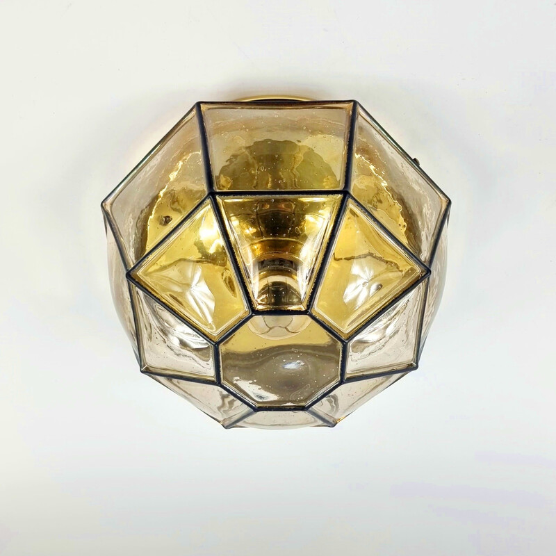 Mid-century minimalist iron and glass ceiling lamp by Limburg, Germany 1960s
