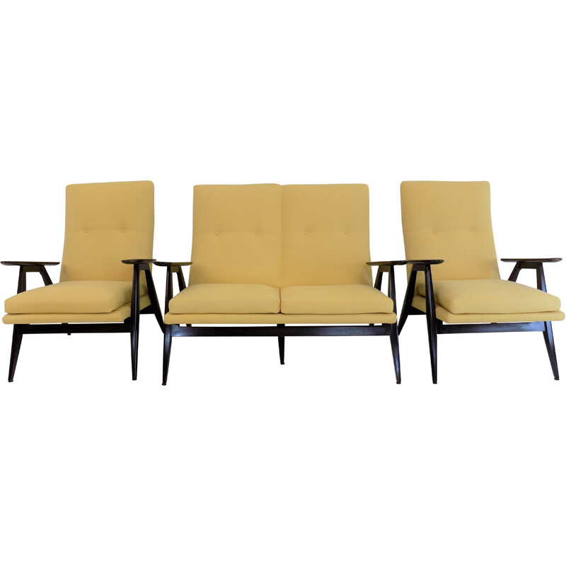 Vintage Sk640 living room set in yellow fabric by Pierre Guariche for Ligne Roset