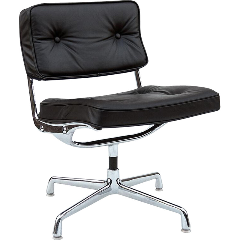 Vintage Es 101 armchair in black leather by Ray and Charles Eames for Herman Miller, 1968