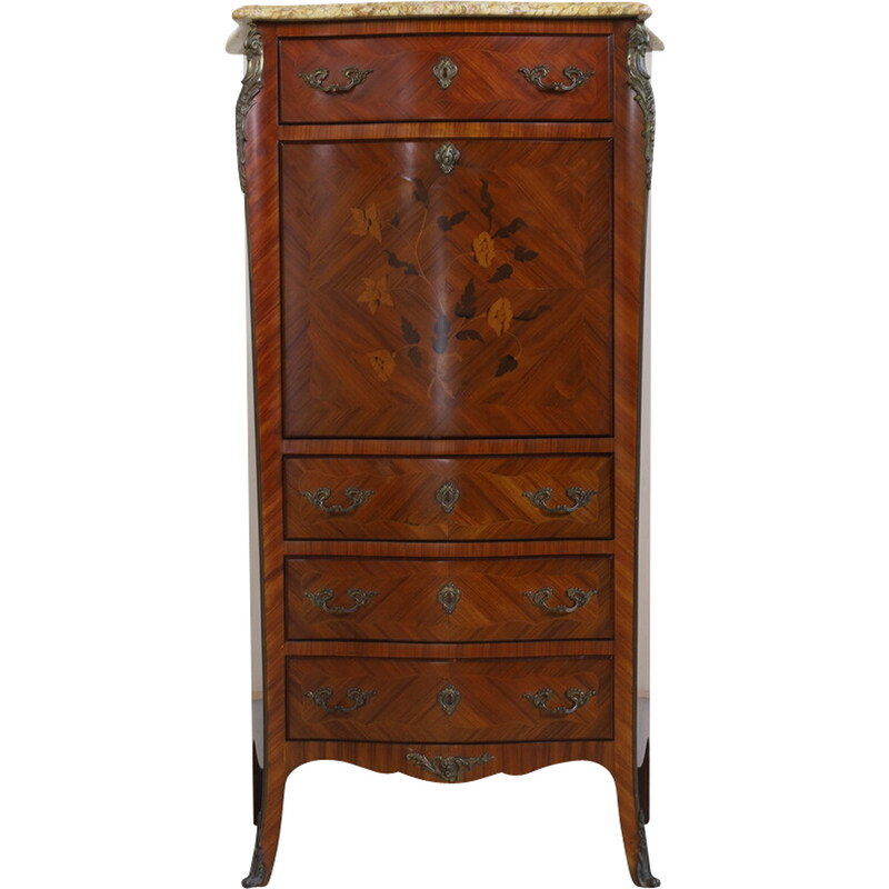 Vintage secretary desk in rosewood and marble, France 1890-1920