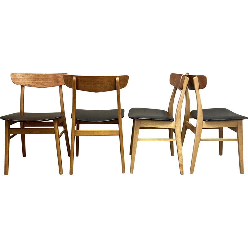 Set van 4 Scandinavische vintage teakhouten stoelen, 1950