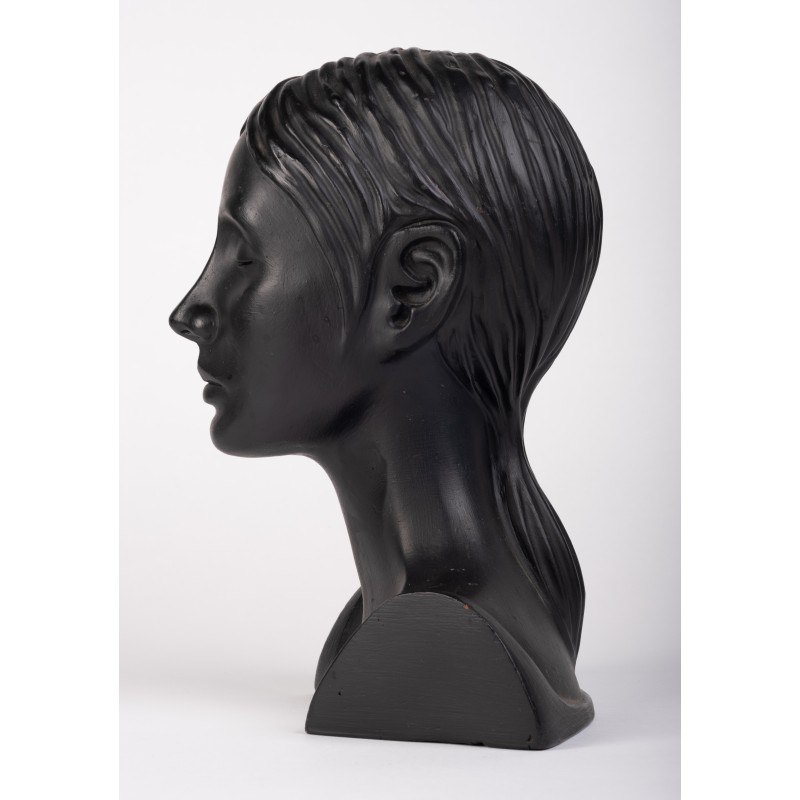 Danish vintage sculptural bust of woman in clay, 1975