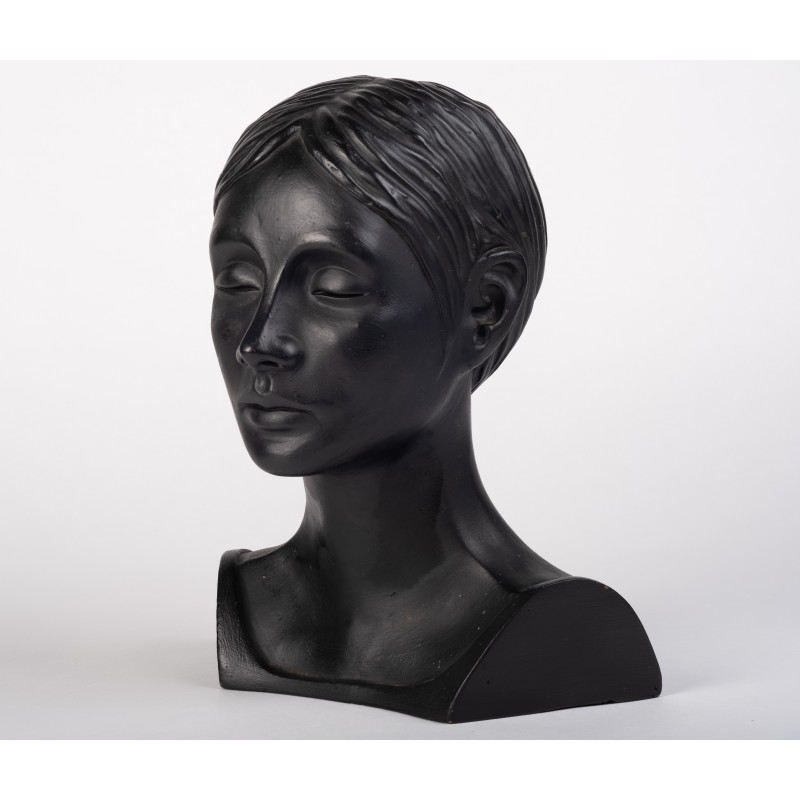 Danish vintage sculptural bust of woman in clay, 1975