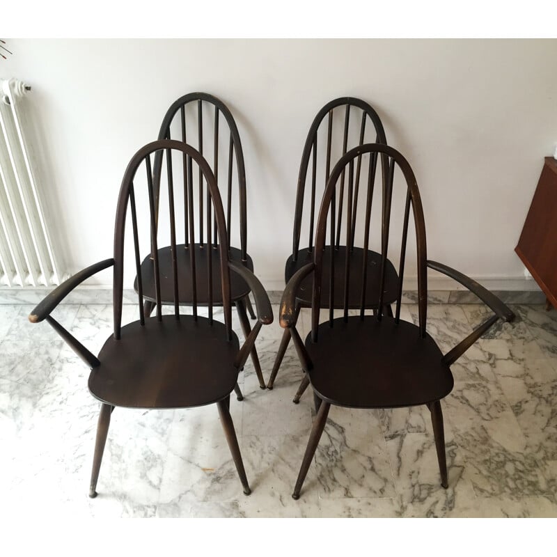 Lot de 2 chaises à bras et de 2 chaises à repas modèle Windsor par Ercol - 1950