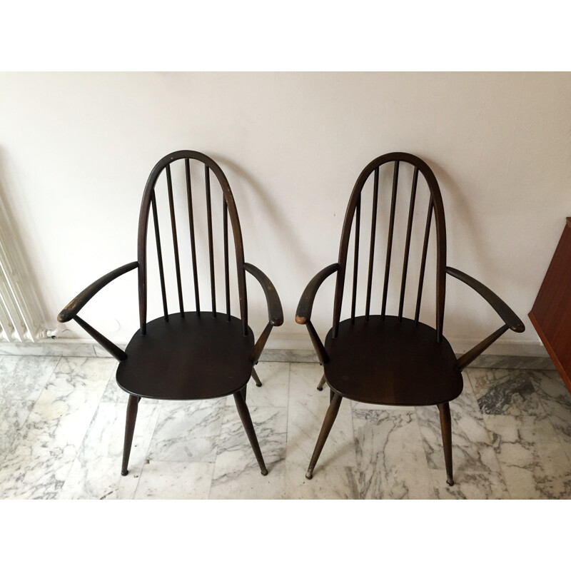 Lot de 2 chaises à bras et de 2 chaises à repas modèle Windsor par Ercol - 1950