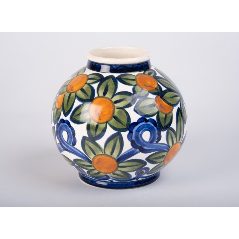 Vintage Aluminia faience vase chamado Bolvase por Harald Slott-Møller, Dinamarca 1905