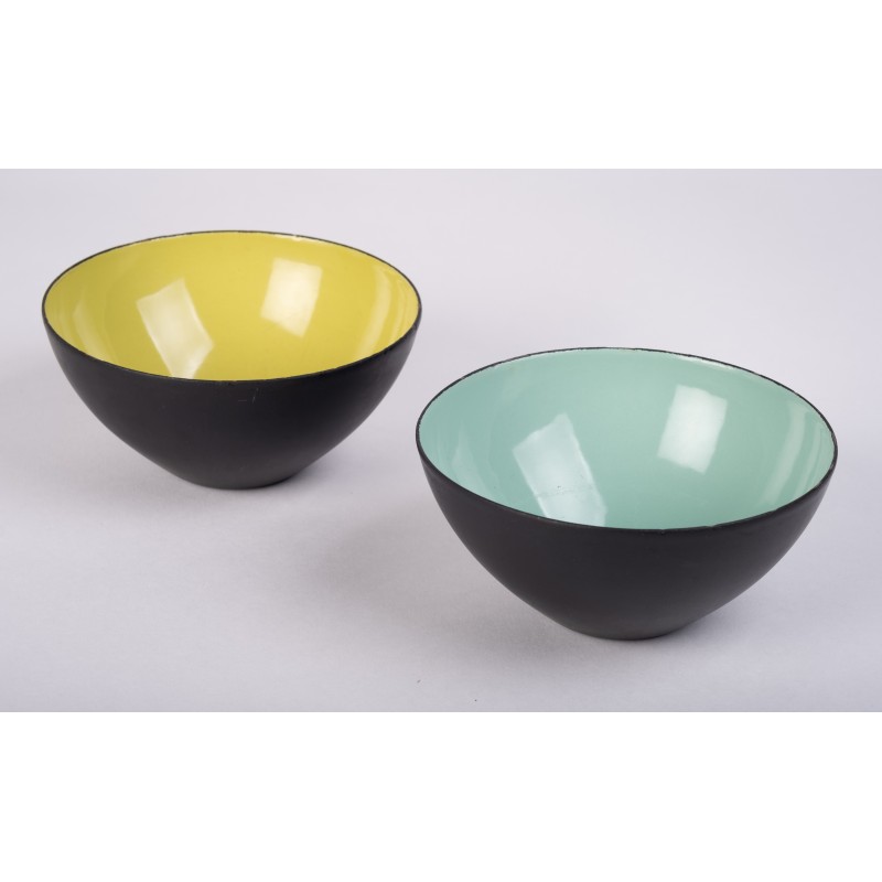 Set of 10 vintage enameled steel Krenit bowls with stand by Herbert Krenchel, Denmark 1950s