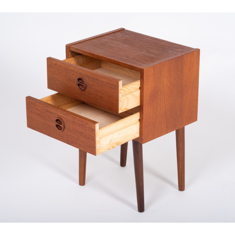 Comodino danese vintage con 2 cassetti in teak, anni '60