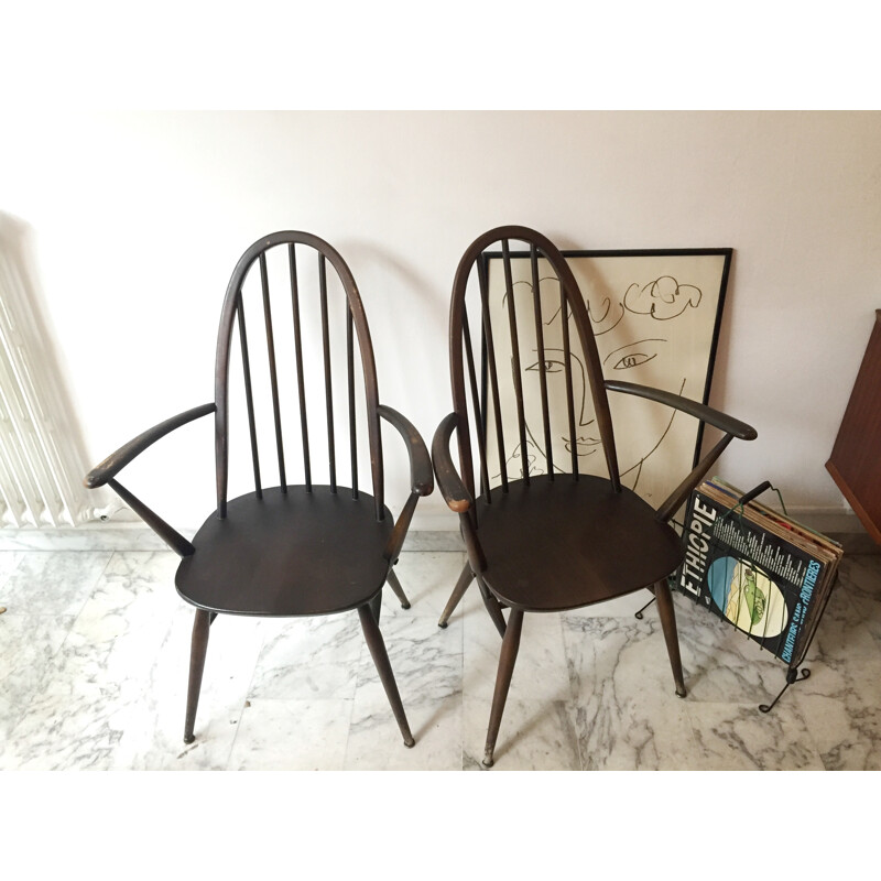 Set of 2 chairs and 2 dining chairs model Windsor by Ercol - 1950s
