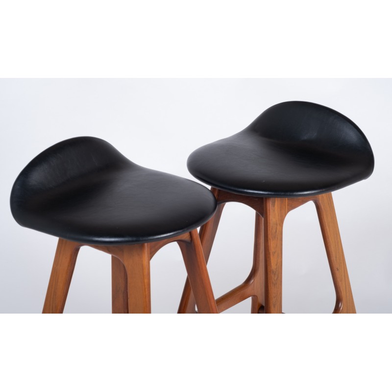 Pair of vintage bar stools in leather and rosewood by Erik Buch for Oddense Møbelfabrik, 1960
