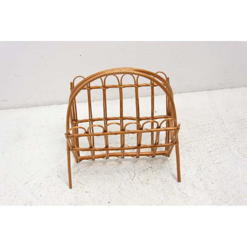 Mid century rattan magazine rack by Jan Kalous for Úluv, Czechoslovakia 1960