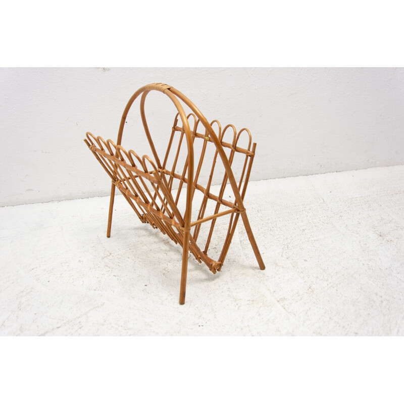 Mid century rattan magazine rack by Jan Kalous for Úluv, Czechoslovakia 1960