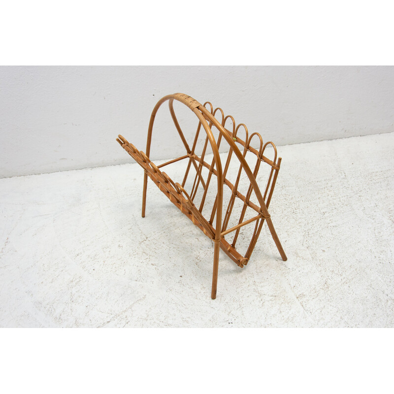 Mid century rattan magazine rack by Jan Kalous for Úluv, Czechoslovakia 1960