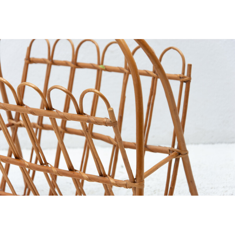 Mid century rattan magazine rack by Jan Kalous for Úluv, Czechoslovakia 1960