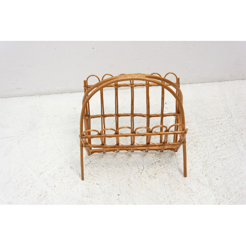 Mid century rattan magazine rack by Jan Kalous for Úluv, Czechoslovakia 1960