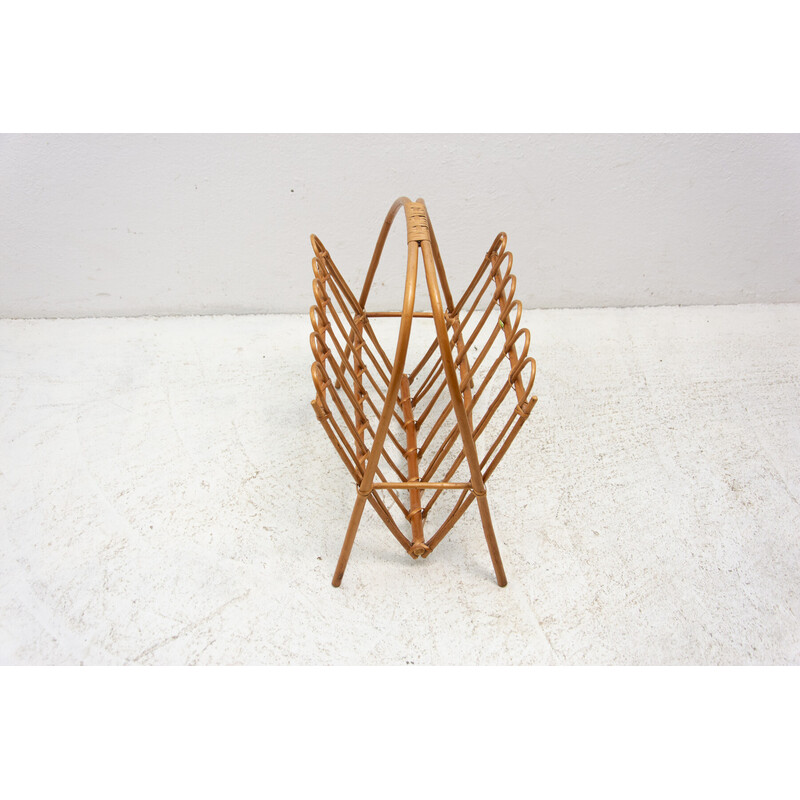 Mid century rattan magazine rack by Jan Kalous for Úluv, Czechoslovakia 1960