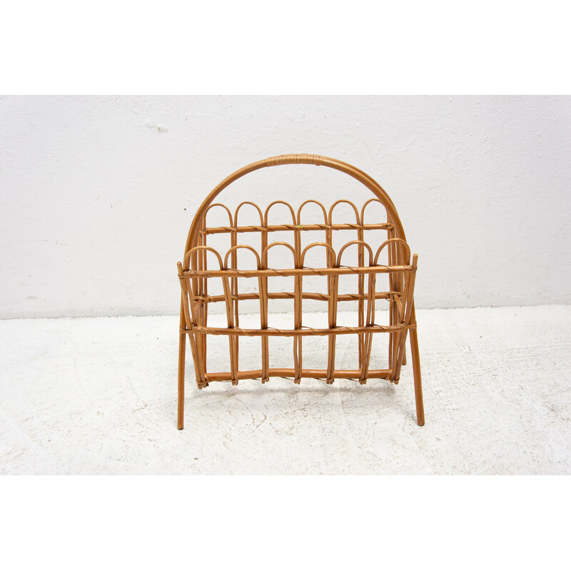 Mid century rattan magazine rack by Jan Kalous for Úluv, Czechoslovakia 1960