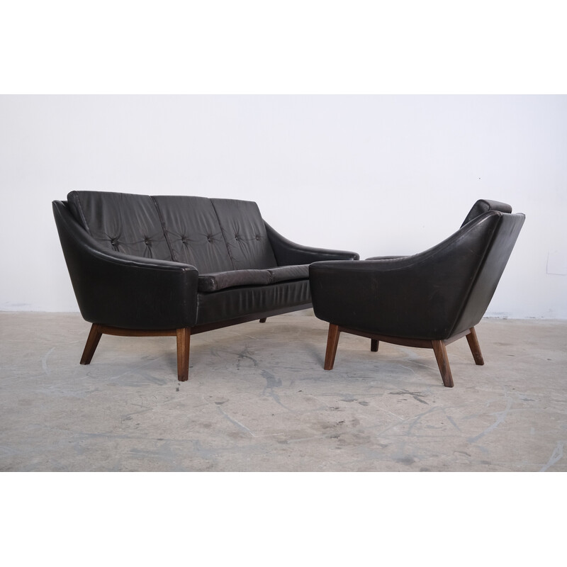 Vintage leather living room set by Ekorne Svane, Norway 1960s