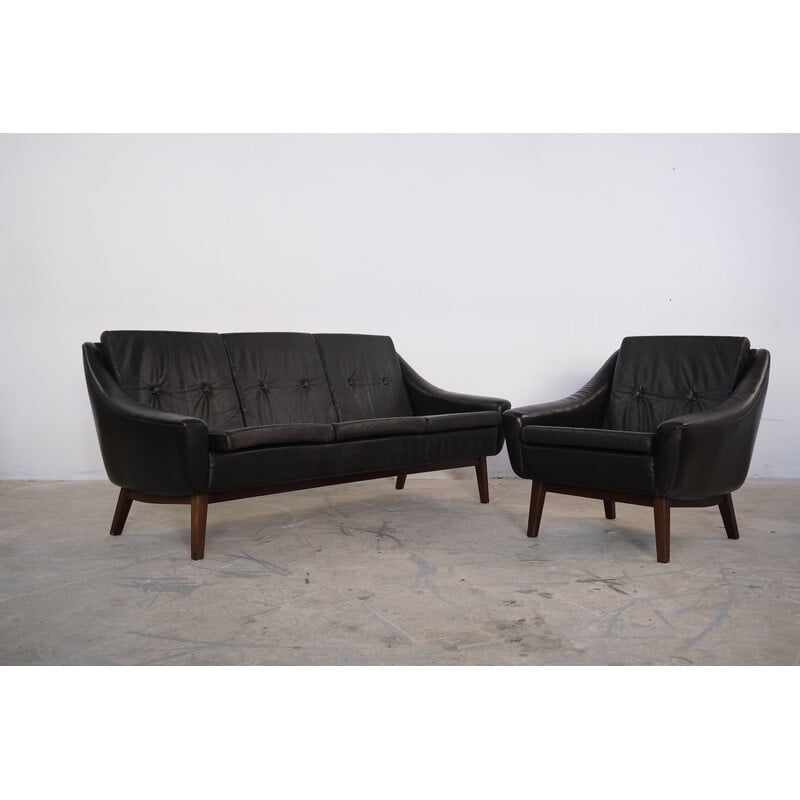 Vintage leather living room set by Ekorne Svane, Norway 1960s