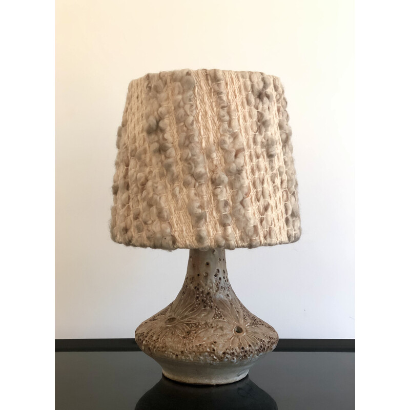 Vintage openwork ceramic table lamp by Agnès Escala, France 1960