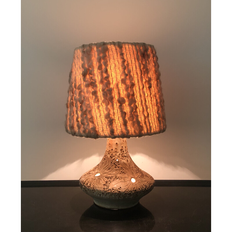 Vintage openwork ceramic table lamp by Agnès Escala, France 1960