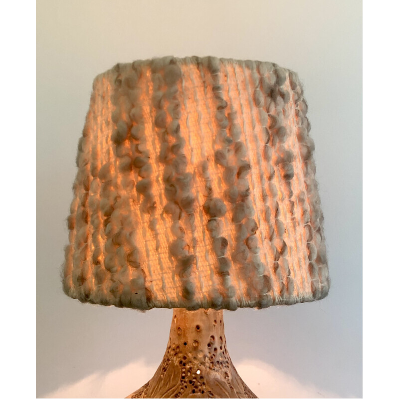 Vintage openwork ceramic table lamp by Agnès Escala, France 1960