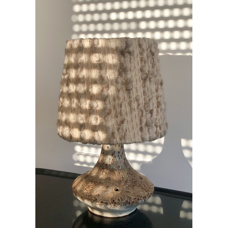 Vintage openwork ceramic table lamp by Agnès Escala, France 1960