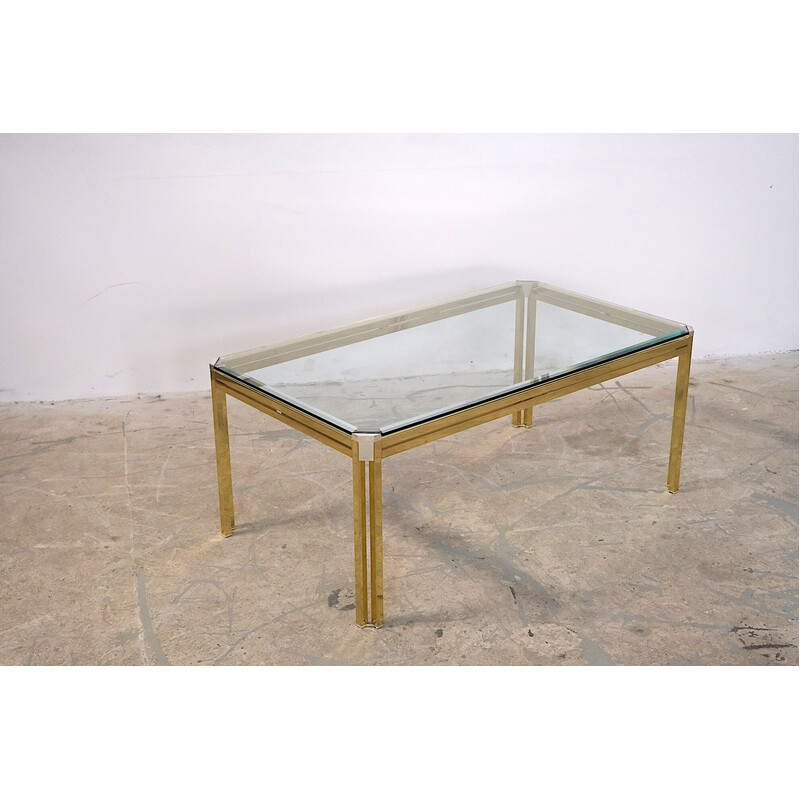 Table basse italienne vintage en verre et chrome, 1970