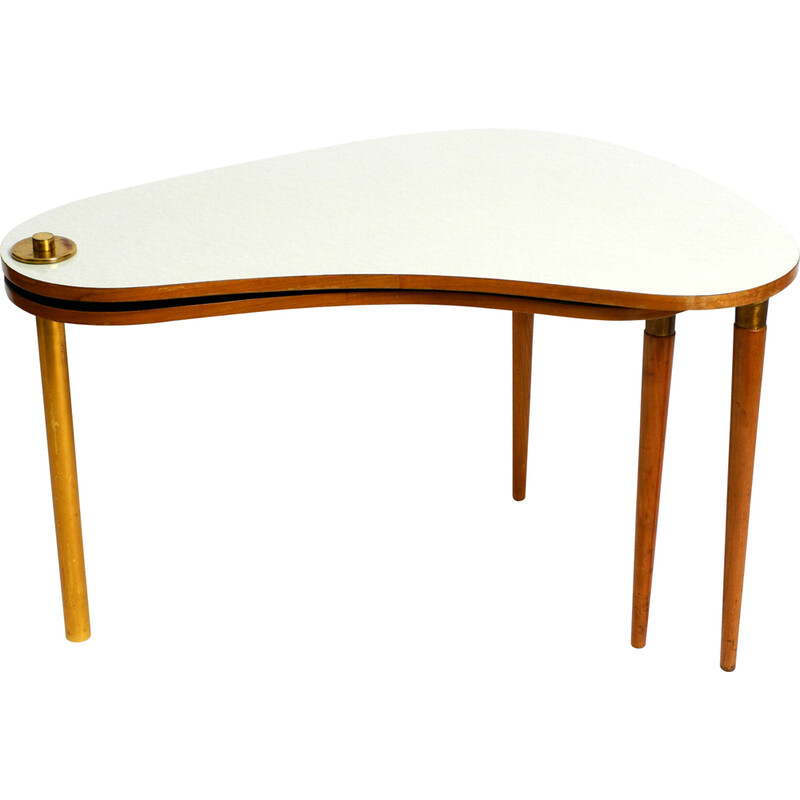 Table d'appoint vintage en forme de rein composée de deux tables pivotantes