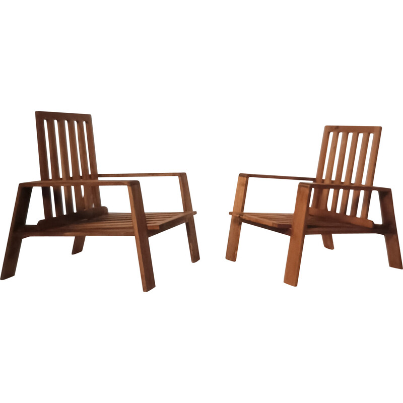 Paar vintage eiken fauteuils, 1950