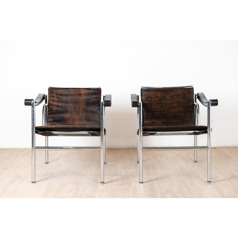 Paar vintage Lc1 fauteuils van Charlotte Perriand voor Cassina, 1970