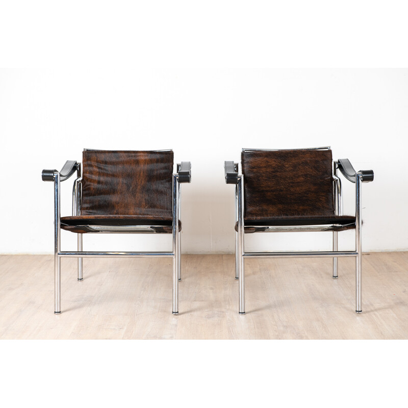 Pareja de sillones vintage Lc1 de Charlotte Perriand para Cassina, 1970