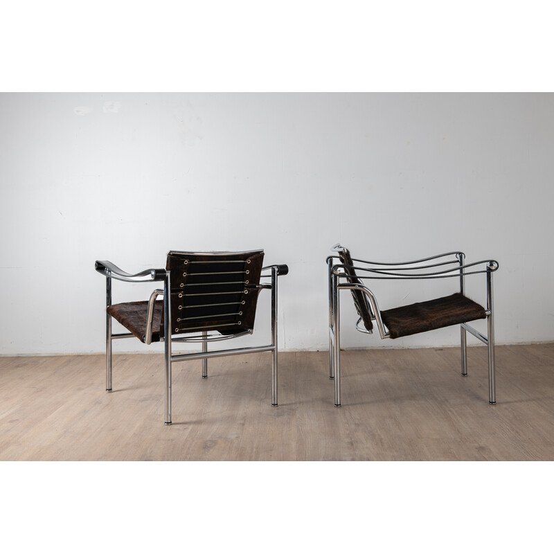 Pair of vintage Lc1 armchairs by Charlotte Perriand for Cassina, 1970