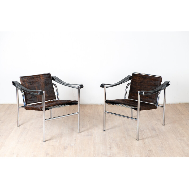 Coppia di poltrone vintage Lc1 di Charlotte Perriand per Cassina, 1970