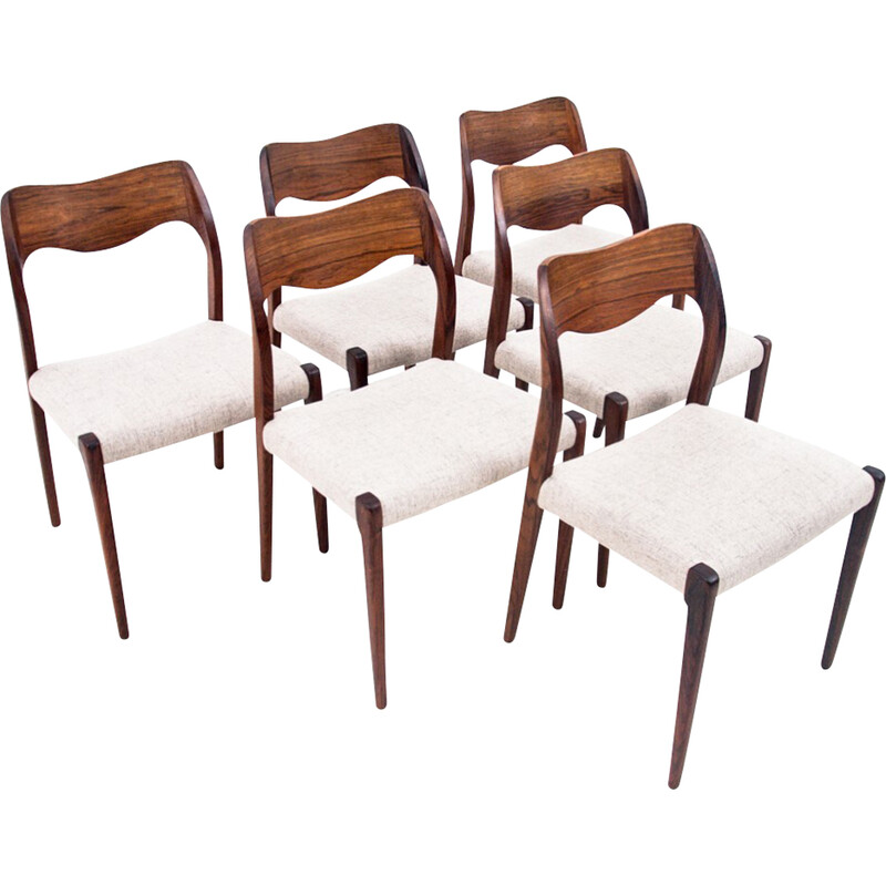 Conjunto de 6 cadeiras de pau-rosa vintage por N. O. Møller, Dinamarca 1960