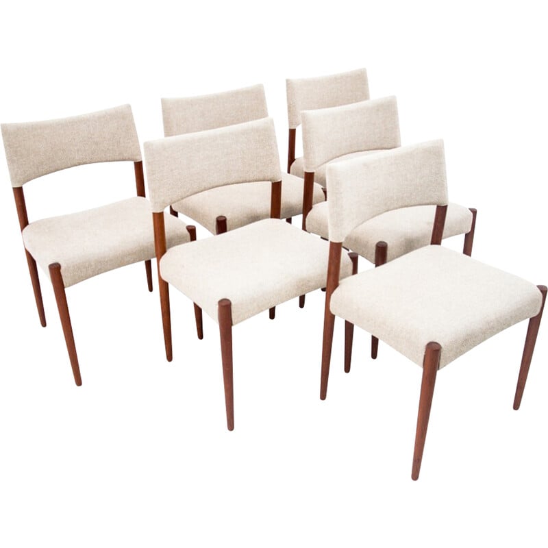Conjunto de 6 cadeiras de jantar em teca vintage, Dinamarca Anos 60