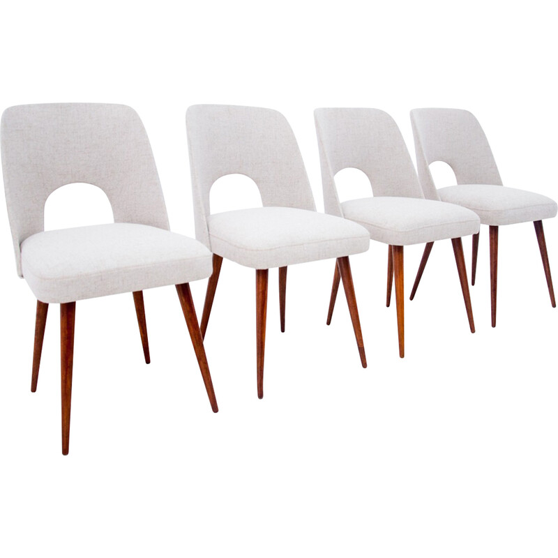 Ensemble de 4 chaises beiges vintage, République tchèque 1960