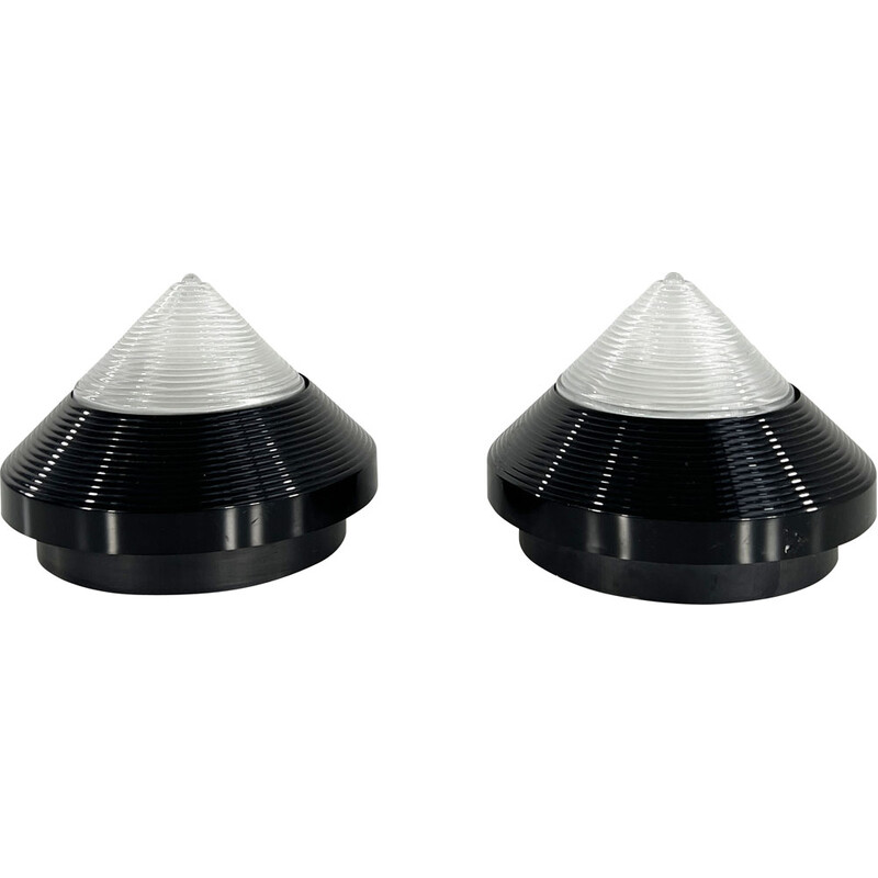 Pair of vintage black Pyramid wall lamps, 1980s