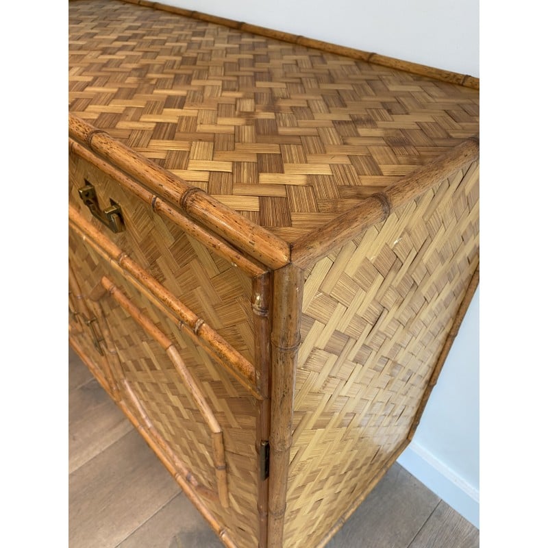 Vintage highboard in straw and bamboo marquetry, 1930