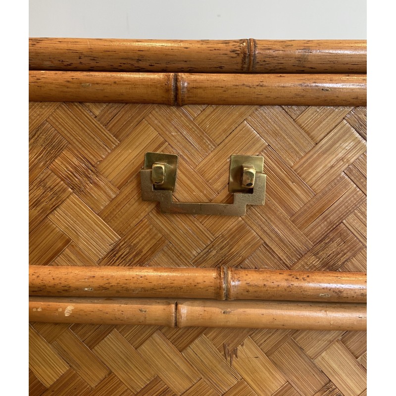 Vintage highboard in straw and bamboo marquetry, 1930