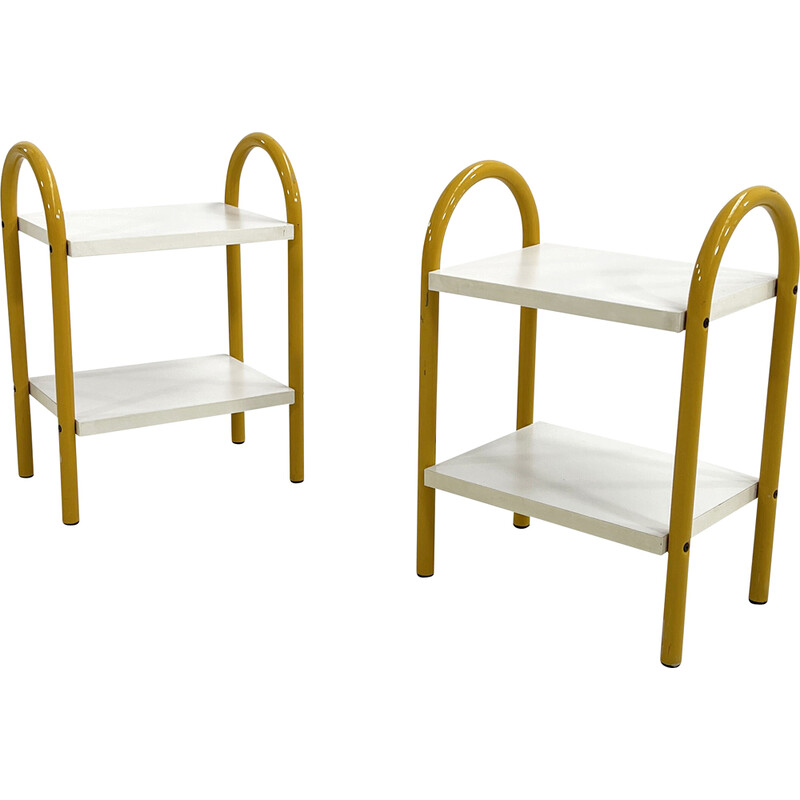 Pair of vintage tubular metal night tables, 1970