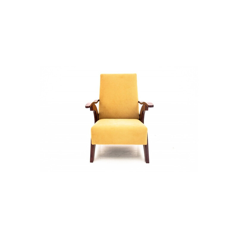 Pair of vintage yellow vintage armchairs, Poland 1960s